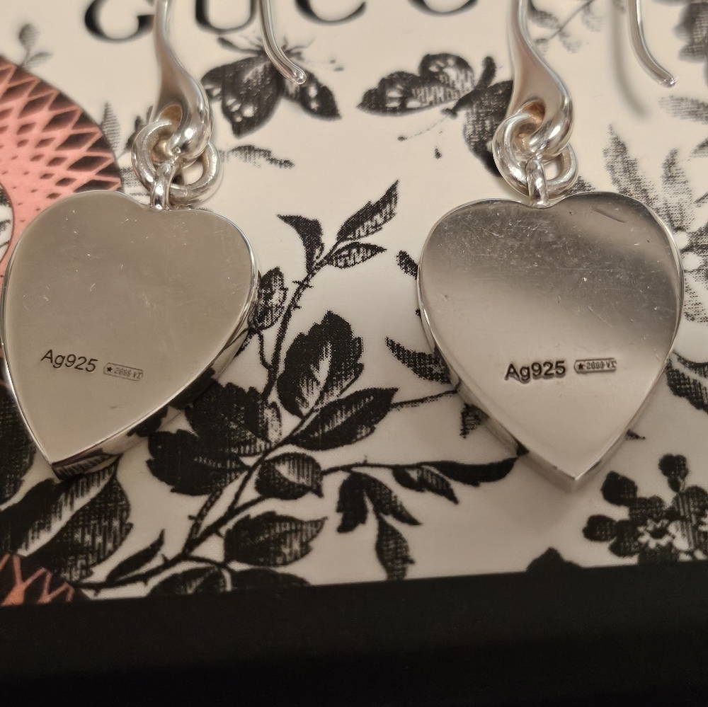 Gucci Sterling Silver 925 Dangling Heart Earrings in pouch and box used twice - Picture 9 of 11